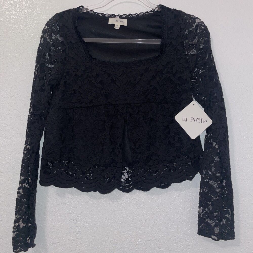 Coquette Cottagecore Fairycore NWT La Peche M Medium Black Lace Lacey Top